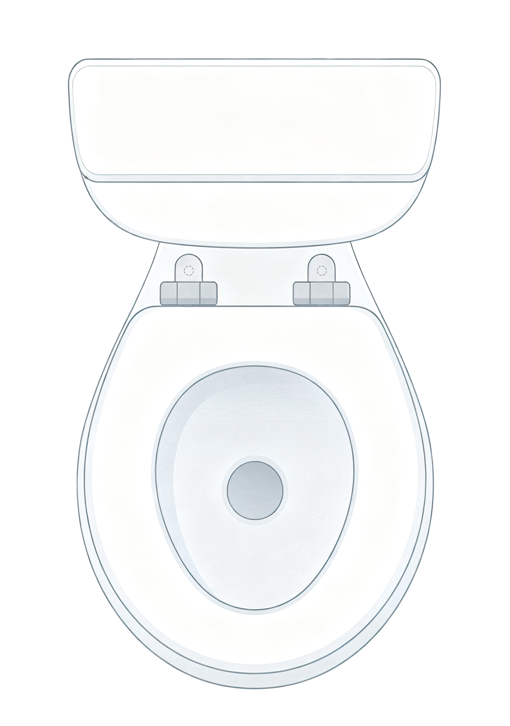 Round toilet with seat and bowl, viewed from above